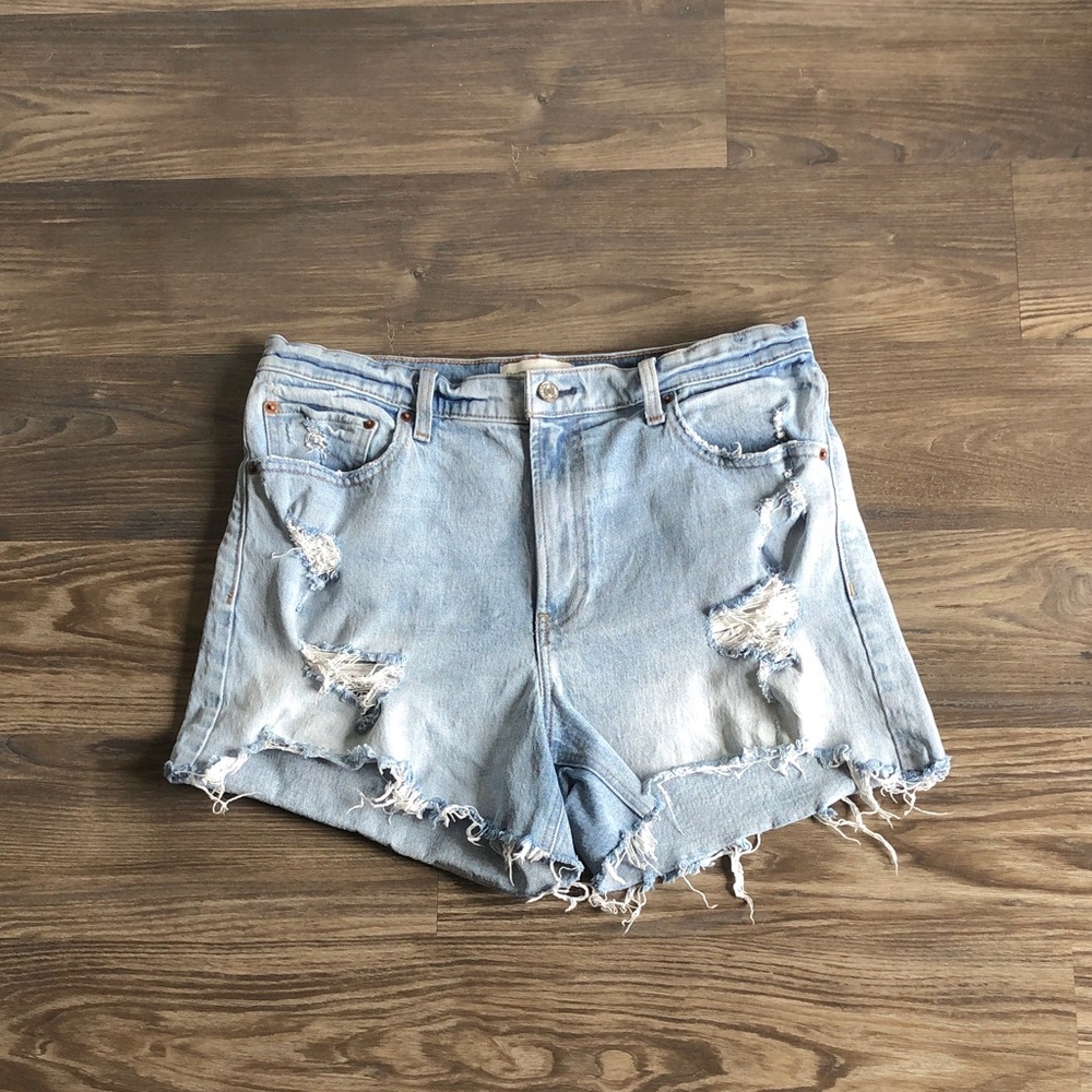 Abercrombie and Fitch High Rise Jean Shorts Denim Distressed Cutoff 14